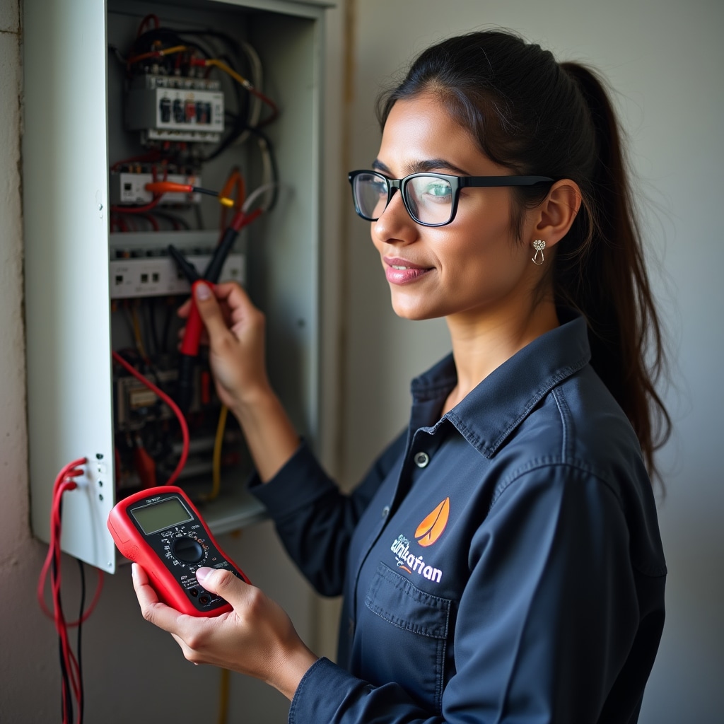 Qualified electrical inspector testing distribution board and circuit systems