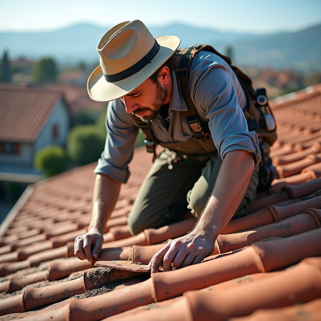 Roofing specialist inspecting roof structure and waterproofing systems